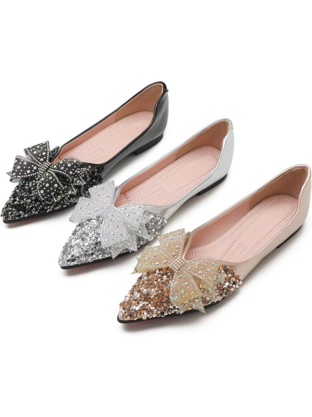 Women's Gold Flats Low Heel Comfort Pointed Toe Polyurethane Ballet Shoes - Picture 7 of 7